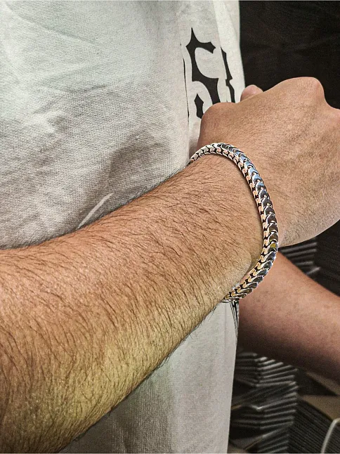 Erkek Gümüş Bileklik - Kalın Yassı Snake Parlak Model Erkek Künye
