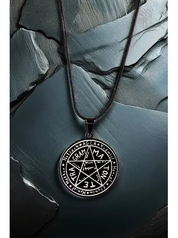 Erkek Kadın Aşk Tılsımı Ve Maton Tetragram İşlemeli Siyah Yassı Snake Zincir Çelik Kolye