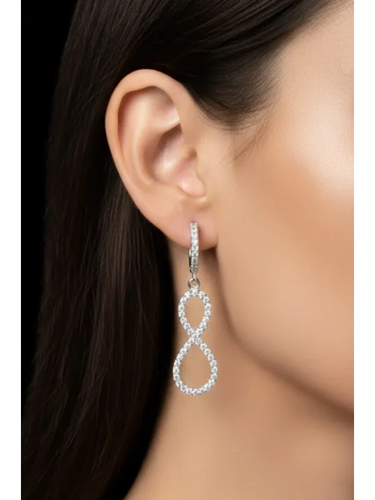 Kadın Gümüş Küpe - Sonsuzluk Model Zirkon Taş Kaplama Gümüş Küpe