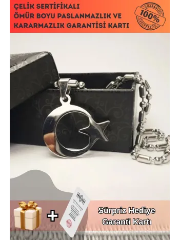 316l Paslanmaz Çelik Ay Yıldız Bayrak Erkek Çelik Kolye