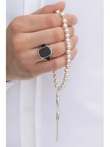 Gümüş Tespih Düz Küre Orta Boy 21gr