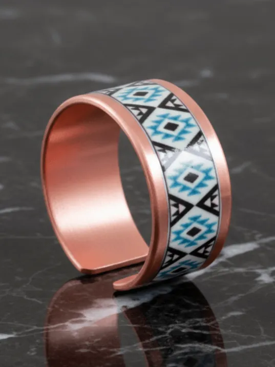 Kadın Bakır Bileklik Yüzük Set - Eyes Model Özel Baskı Metal Kutu Ve Kuvars Taşı