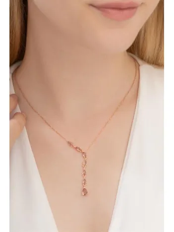 Zultanit Taşlı Rose Damla Model Kadın Gümüş Kolye GKLZLTNTDML-ROS