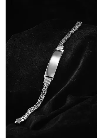 Erkek Gümüş Bileklik - İsim Yazılan 2.8 mm Çift Kare Kral Zincir Erkek Bileklik