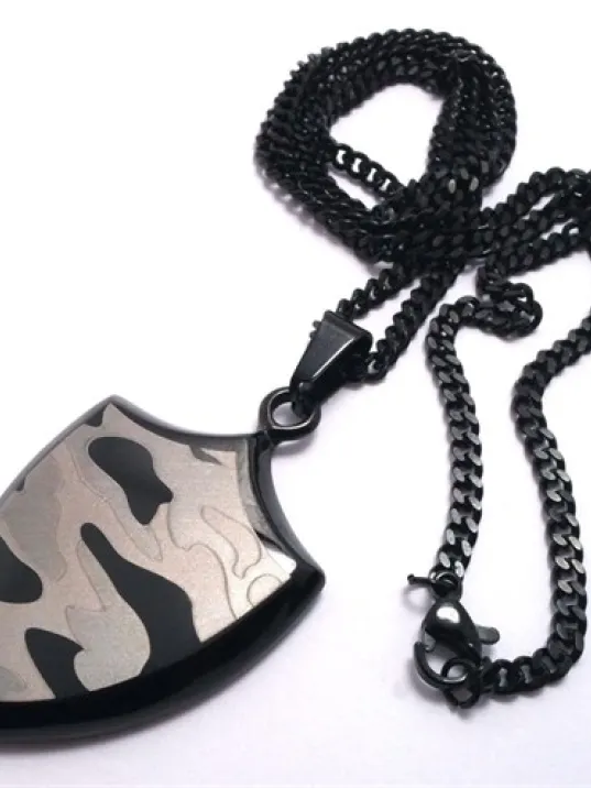 Askeri Kamuflaj Desenli Kalkan Modeli Çelik Erkek Kolye Zincir