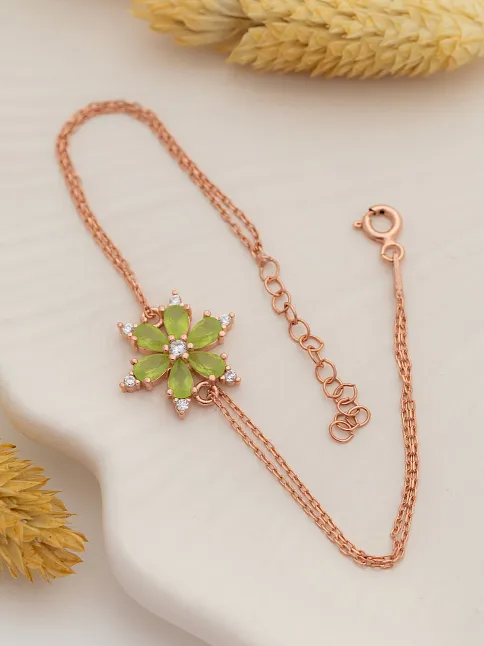 Yeşil Taşlı Çiçek Model Rose Kadın Gümüş Bileklik