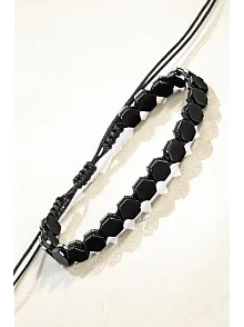 Erkek Kadın Doğal Taş Bileklik - Siyah Hematit Doğal Taşlı Makrome Model 2 Unisex Bileklik