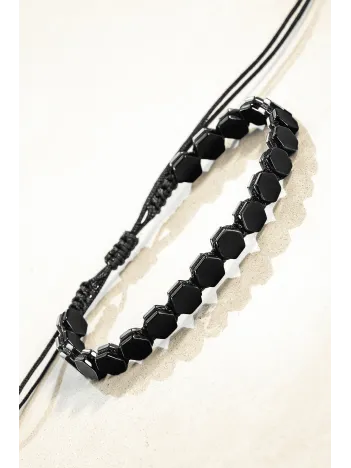 Erkek Kadın Doğal Taş Bileklik - Siyah Hematit Doğal Taşlı Makrome Model 2 Unisex Bileklik