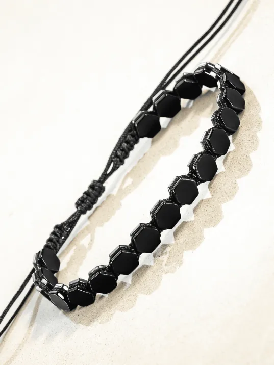 Erkek Kadın Doğal Taş Bileklik - Siyah Hematit Doğal Taşlı Makrome Model 2 Unisex Bileklik