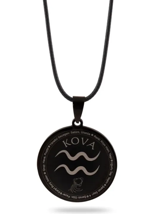 Kova Burcu Kolyesi Kadın Erkek Çelik Deri Kolye CKLKOVABURC-SYH