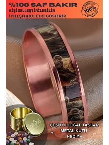 Kadın Bakır Bileklik - Mia Model Özel Baskı Metal Kutu Ve Doğal Taşlar