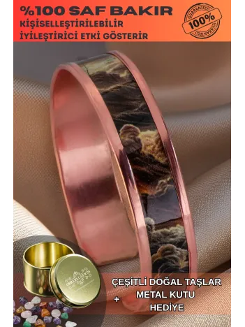 Kadın Bakır Bileklik - Mia Model Özel Baskı Metal Kutu Ve Doğal Taşlar