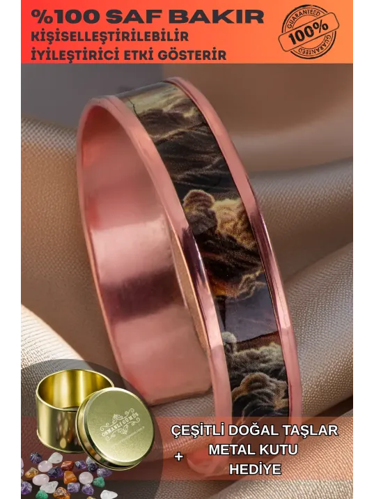 Kadın Bakır Bileklik - Mia Model Özel Baskı Metal Kutu Ve Doğal Taşlar Kadın Bakır Bileklik - Mia Model Özel Baskı Metal Kutu Ve Doğal Taşlar