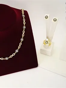 Altın Kaplama Sonsuzluk Temalı Gümüş Gerdanlık Bileklik Yüzük Küpe Takı Seti