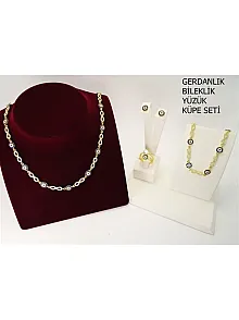 Altın Kaplama Sonsuzluk Temalı Gümüş Gerdanlık Bileklik Yüzük Küpe Takı Seti