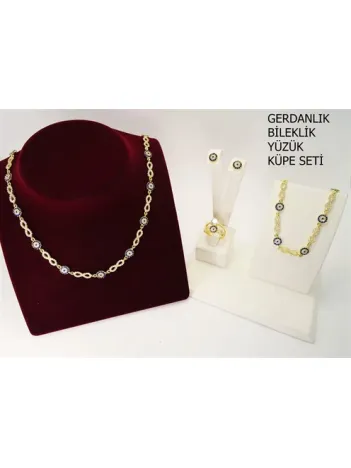 Altın Kaplama Sonsuzluk Temalı Gümüş Gerdanlık Bileklik Yüzük Küpe Takı Seti