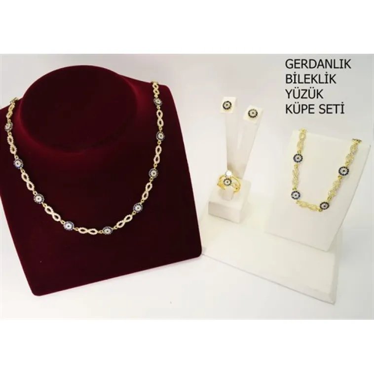 Altın Kaplama Sonsuzluk Temalı Gümüş Gerdanlık Bileklik Yüzük Küpe Takı Seti Altın Kaplama Sonsuzluk Temalı Gümüş Gerdanlık Bileklik Yüzük Küpe Takı Seti