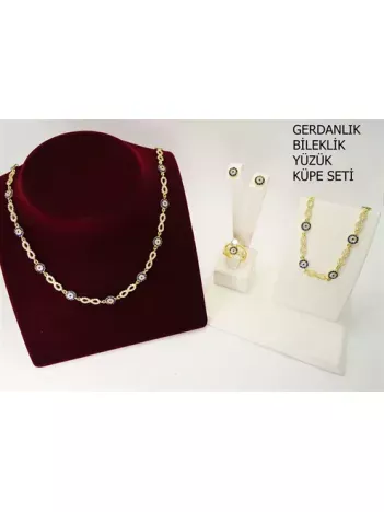Altın Kaplama Sonsuzluk Temalı Gümüş Gerdanlık Bileklik Yüzük Küpe Takı Seti