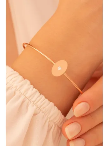 Kadın Gümüş Bileklik - El Yapımı Rose Kaplama Gümüş Zirkon Taşlı Elips Motifli Kadın Bileklik