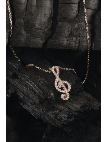 Kadın Sol Anahtar Zirkon Taşlı Bayan 925 Ayar Gümüş Kolye Gklsolanhtr-alt