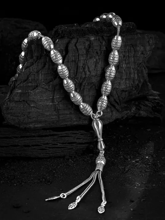 Erkek Tesbih - Zühre Oksitli 925 Ayar Gümüş Erkek Tespih Büyük Boy 42gr