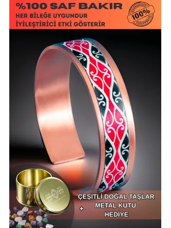 Kadın Bakır Bileklik - Luna Model Özel Baskı Metal Kutu Ve Doğal Taşlar