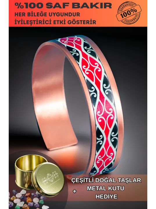 Kadın Bakır Bileklik - Luna Model Özel Baskı Metal Kutu Ve Doğal Taşlar