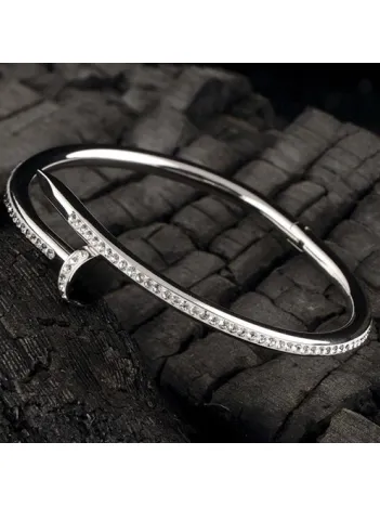 Kadın Çelik Bileklik - Zirkon Taşı İşlemeli Çivi Model Çelik Bileklik