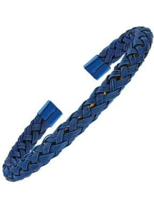 Lacivert Tel Örgü Çelik Kelepçe Bileklik