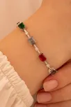 Kadın Gümüş Bileklik - Renkli Baget Taşlı Kare Model Kadın Bileklik Kadın Gümüş Bileklik - Renkli Baget Taşlı Kare Model Kadın Bileklik