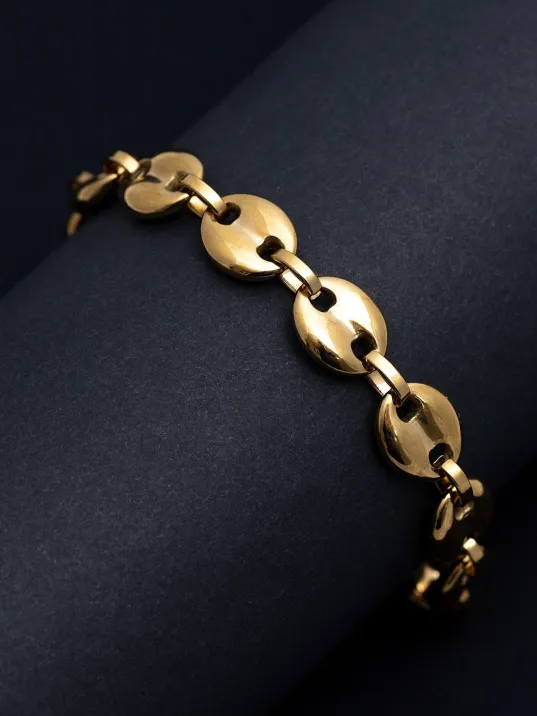 Gemici Model Altın Kaplama Erkek Çelik Bileklik Künye Orta Kalınlıkta