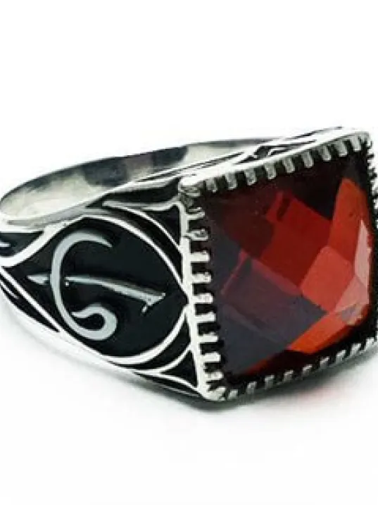 VAV ELİF KIRMIZI ZİRKON GÜMÜŞ ERKEK YÜZÜĞÜ