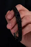 Erkek Çelik Bileklik - Siyah Bukle Model Çift Sıra Örüm Zincir Çelik Bileklik