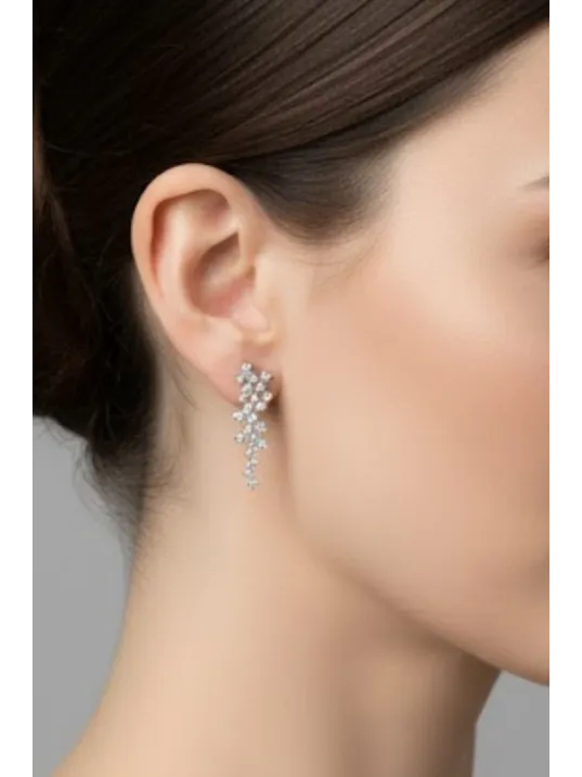 Kadın Gümüş Küpe - 925 Ayar Zirkon Taşlı Alisa Model Gümüş Kadın Küpe