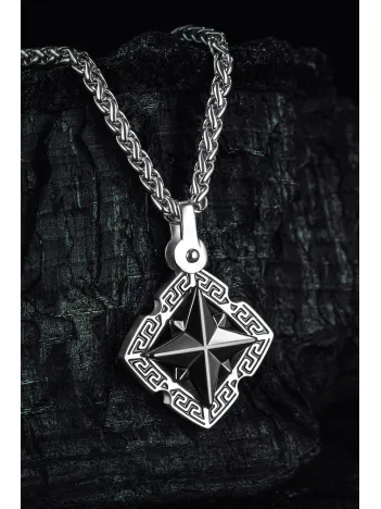 Erkek Çelik Kolye - Modern Kutup Yıldızı Model Erkek Kolye