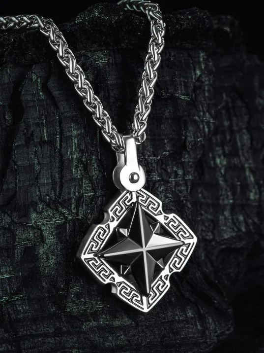 Erkek Çelik Kolye - Modern Kutup Yıldızı Model Erkek Kolye