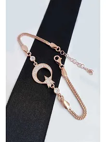 Ay Yıldız Bayan Gümüş Bileklik Zirkon Taşlı Rose