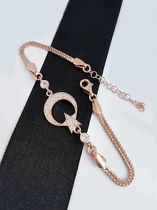 Ay Yıldız Bayan Gümüş Bileklik Zirkon Taşlı Rose