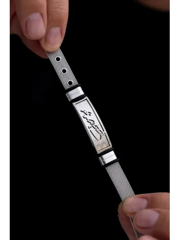 Erkek Çelik Bileklik - Mustafa Kemal Atatürk İmzalı Hasır Model Çelik Bileklik