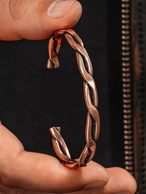 Copper Knit Bakır Kelepçe Bilezik Erkek Kadın Doğal Taşlar ve Metal Kutulu