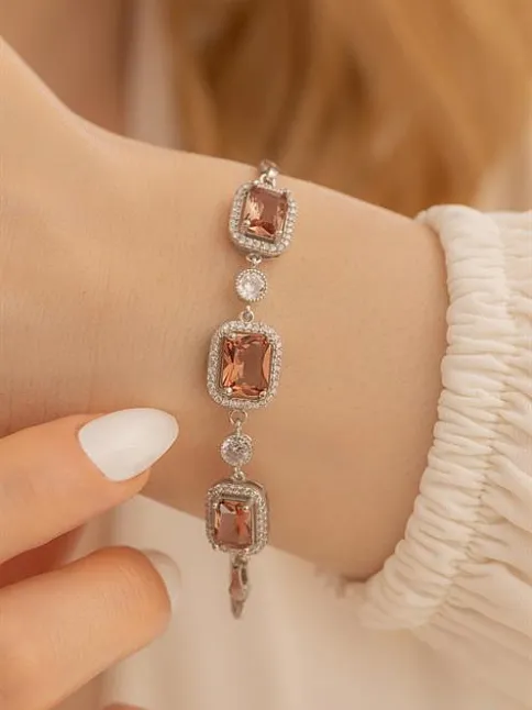 Kadın Bileklik-Kare Model Zultanit Taşlı Kadın Gümüş Bileklik