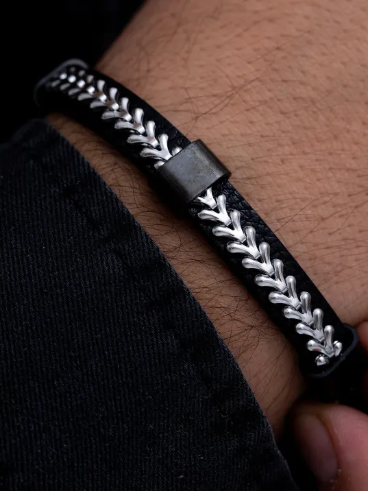 Erkek Çelik Bileklik - Çelik Siyah Balik Sirti Model Bileklik