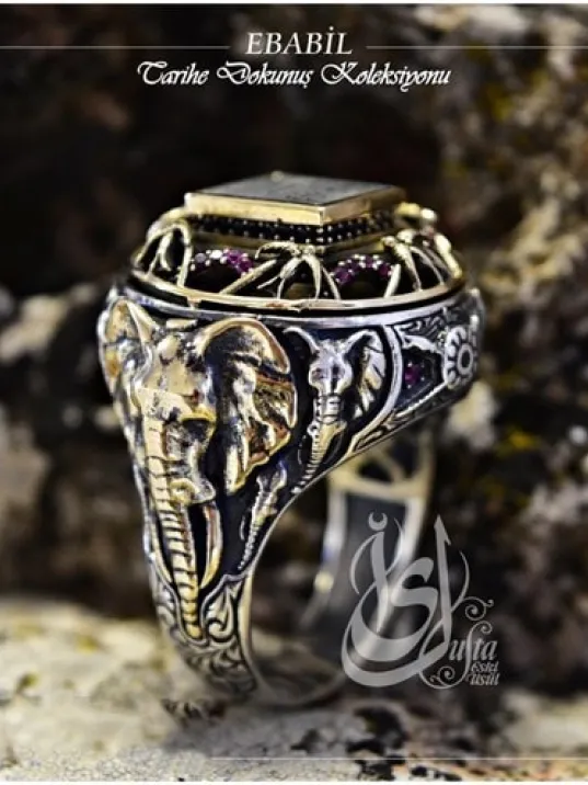 İslam Usta Tasarımı Ebabil Gümüş Erkek Yüzük