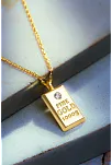 Kadın Gümüş Kolye - 18 Ayar Zirkon Taşlı Altın Gold Kaplama Külçe Model Gümüş Kadın Kolye