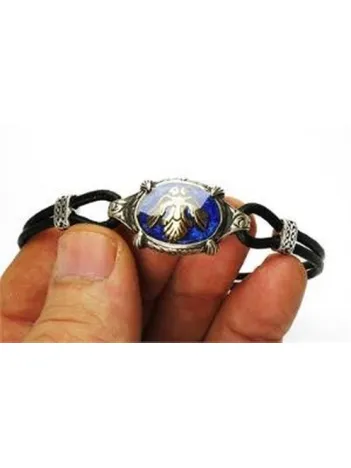 Çift Başlı Selçuklu Kartalı Deri Gümüş Erkek Bileklik