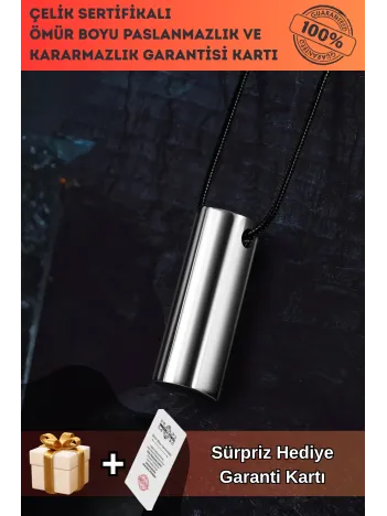 Corelum Secret Çelik İsimli Silindir Erkek Kolye 3 cm Parlak Gizli Tasarım