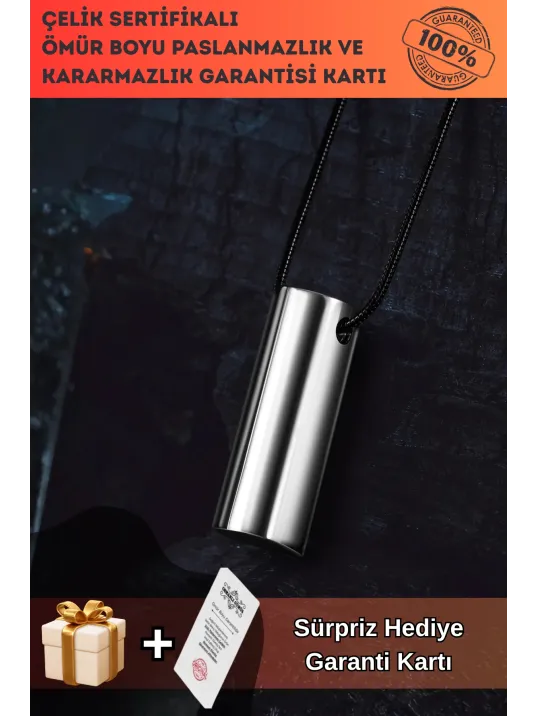 Corelum Secret Çelik İsimli Silindir Erkek Kolye 3 cm Parlak Gizli Tasarım