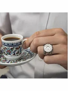 Erkek Gümüş Yüzük - Ay Yıldız İşlemeli 925 Ayar Gümüş Erkek Yüzük