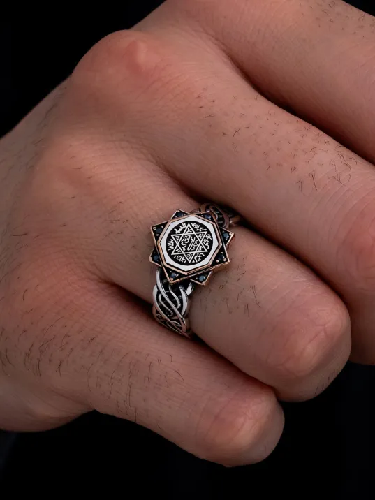 Erkek Gümüş Yüzük - Hz Süleyman Mührü İnce Kibar Erkek Yüzüğü Erkek Gümüş Yüzük - Hz Süleyman Mührü İnce Kibar Erkek Yüzüğü