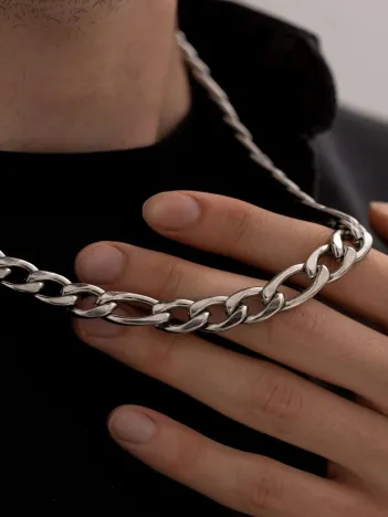 Erkek Çelik Kolye - 11 Mm Figaro Model Çelik Kolye